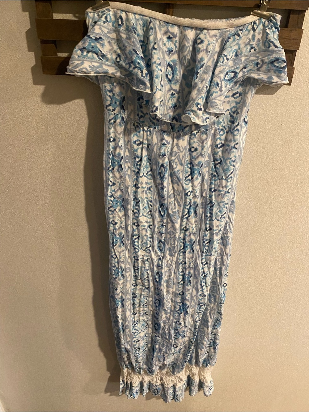 Abercrombie Kids Off-Shoulder Blue & White Printed Maxi Dress Size XL